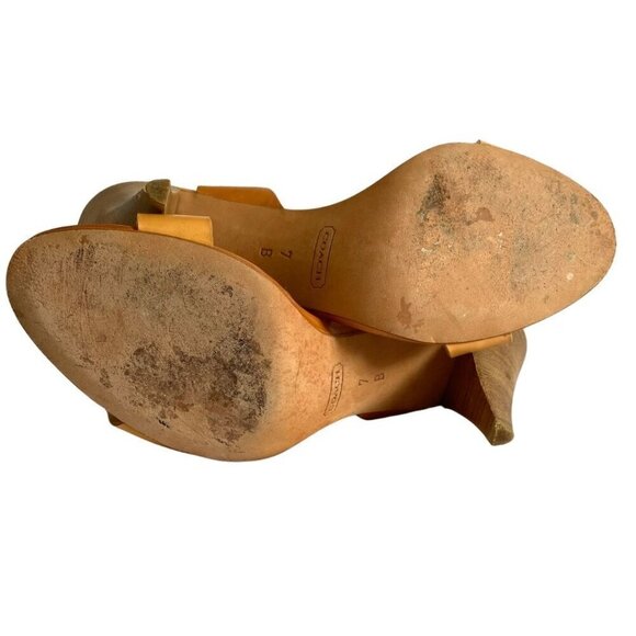 COACH GENESIS CAMEL BROWN LEATHER T-STRAPS SANDALS - 7B - Picture 7 of 10